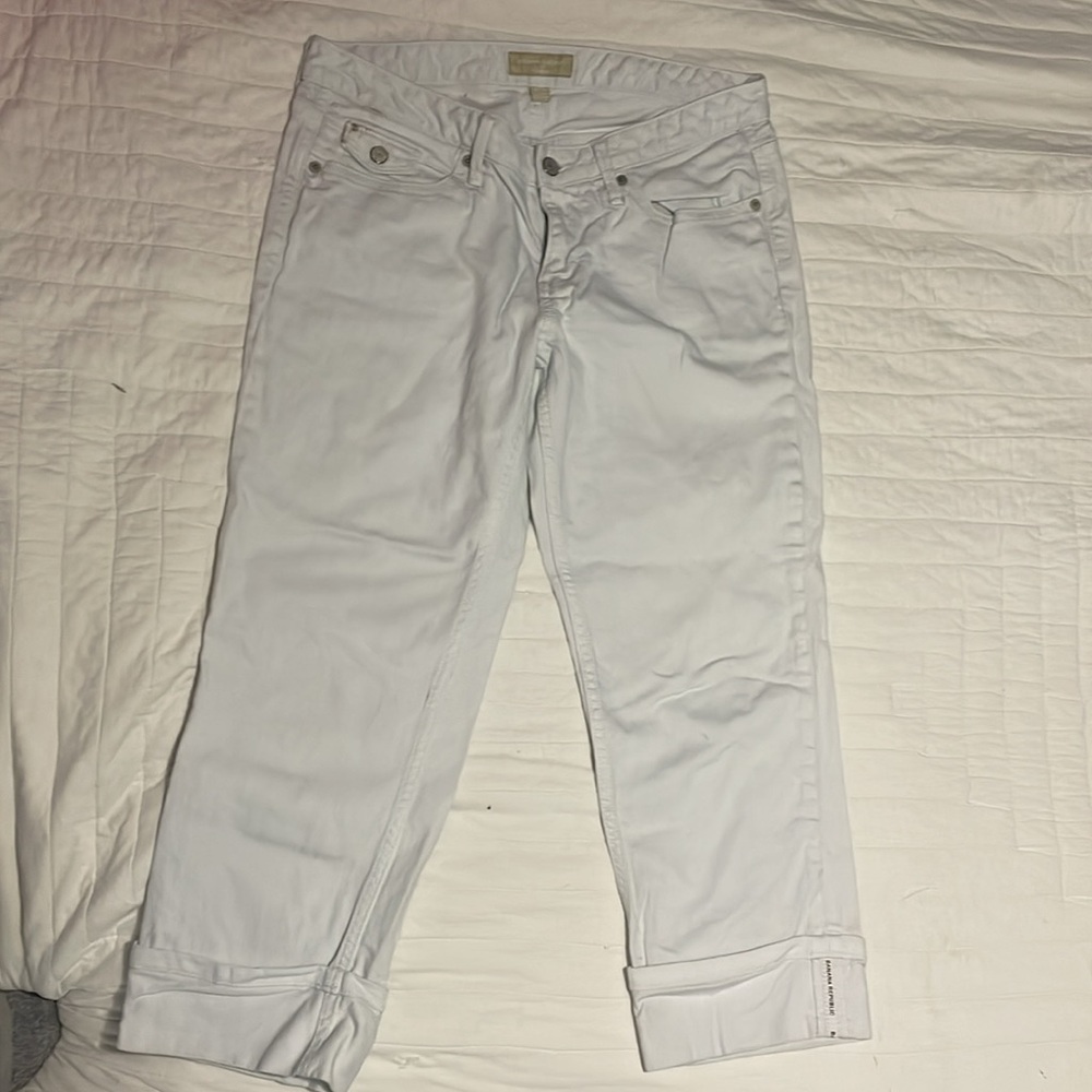 Banana Republic white capri cuffed jeans.